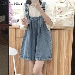 Thumbnail Quần short yếm DADUHEY ống rộng thoải mái cạp cao vải mỏng dễ thương thời trang thường ngày phong cách Hàn Quốc 3