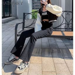 Thumbnail Quần jean dài DADUHEY ống rộng loe nhẹ co giãn cạp cao thời trang phong cách Hàn Quốc cho nữ 3