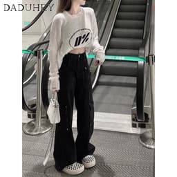 Thumbnail Quần jean dài DADUHEY size lớn ống rộng cạp cao nhiều túi thời trang cao cấp đường phố kiểu Mỹ 4