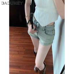 Thumbnail DaDuHey New Korean Version of INS Retro Washed Denim Shorts Niche High Waist Wide Leg Pants Hot Pants 4