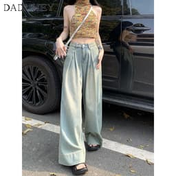 Thumbnail Quần jean dài DADUHEY size lớn ống rộng cạp cao vải giặt thời trang retro đường phố cao cấp kiểu Mỹ 3