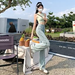 Thumbnail Quần jean mỏng dài DADUHEY size lớn ống rộng cạp cao thời trang retro đường phố cao cấp kiểu Mỹ 3