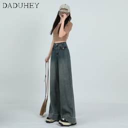 Thumbnail DaDuHey New American Ins High Street Retro Overalls Jeans Niche High Waist Wide Leg Pants Large Size Trousers 3