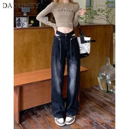 Thumbnail Quần jean DADUHEY dài mỏng size lớn ống rộng cạp cao thời trang retro đường phố cao cấp kiểu Mỹ 1