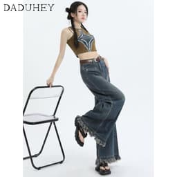 Thumbnail DaDuHey New American Ins High Street Retro Raw Edge Jeans Niche High Ah Yo Loose Wide Leg Pants Trousers 4