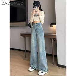 Thumbnail Quần jeans DADUHEY cạp cao dáng rộng phong cách Mỹ thời trang cổ điển 3