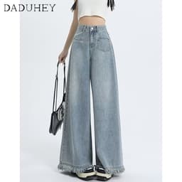 Thumbnail DaDuHey New American Ins High Street Retro Raw Edge Jeans Niche High Waist Loose Wide Leg Pants Trousers 2