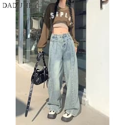 Thumbnail Quần jeans DADUHEY lưng cao ống rộng phong cách đường phố hip hop Mỹ 3