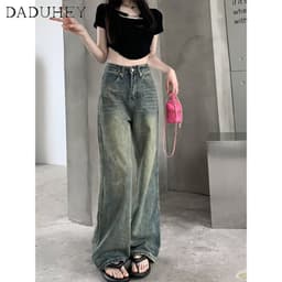 Thumbnail Quần jeans DADUHEY ống rộng lưng cao phong cách đường phố Mỹ thời trang cao cấp 2023 3