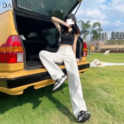 Thumbnail Quần jeans DADUHEY lưng cao ống rộng phong cách đường phố cổ điển thời trang 2023 plus size 3