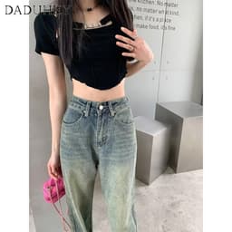 Thumbnail Quần jeans DADUHEY ống rộng lưng cao phong cách đường phố Mỹ thời trang cao cấp 2023 4
