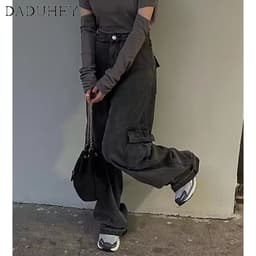 Thumbnail DaDuHey New American Ins High Street Multi-pocket Jeans Niche High Waist Wide Leg Pants plus Size Trousers 2