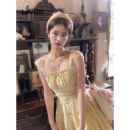 Thumbnail Đầm Lovito họa tiết chấm bi phong cách thường ngày cho nữ LNA65350 3