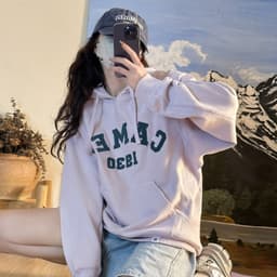 Thumbnail Camel CROWN Áo nỉ dáng rộng dành cho nam và nữ có mũ trùm đầu Plus lông cừu dài tay dành cho cặp đôi 4