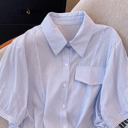 Thumbnail Áo kiểu Lovito họa tiết sọc có dây rút phong cách thường ngày cho nữ LNE65192 4