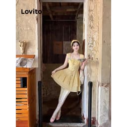 Thumbnail Đầm Lovito họa tiết chấm bi phong cách thường ngày cho nữ LNA65350 2