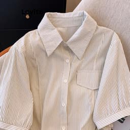 Thumbnail Áo kiểu Lovito họa tiết sọc có dây rút phong cách thường ngày cho nữ LNE65192 2