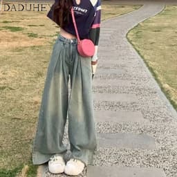 Thumbnail Quần jeans DADUHEY ống rộng phong cách đường phố Mỹ cổ điển cao cấp size lớn 3