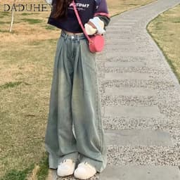 Thumbnail Quần jeans DADUHEY ống rộng phong cách đường phố Mỹ cổ điển cao cấp size lớn 4