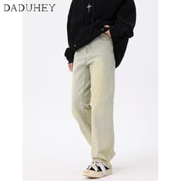 Thumbnail DaDuHey New American Ins High Street Retro Yellow Mud Jeans Niche High Waist Straight Trousers Trousers 2