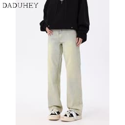 Thumbnail DaDuHey New American Ins High Street Retro Yellow Mud Jeans Niche High Waist Straight Trousers Trousers 3