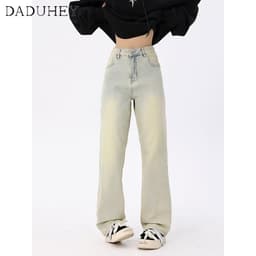 Thumbnail DaDuHey New American Ins High Street Retro Yellow Mud Jeans Niche High Waist Straight Trousers Trousers 4