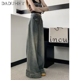Thumbnail Quần jeans DADUHEY lưng cao dáng rộng phong cách đường phố Mỹ cổ điển cao cấp cỡ lớn 2
