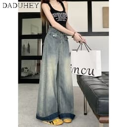 Thumbnail Quần jeans DADUHEY lưng cao dáng rộng phong cách đường phố Mỹ cổ điển cao cấp cỡ lớn 3