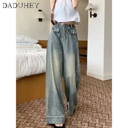 Thumbnail Quần jeans DADUHEY lưng cao dáng rộng phong cách đường phố Mỹ cổ điển cao cấp cỡ lớn 4