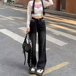 Thumbnail DaDuHey New American Ins High Street Thin Jeans Niche High Waist Loose Wide Leg Pants Large Size Trousers 2
