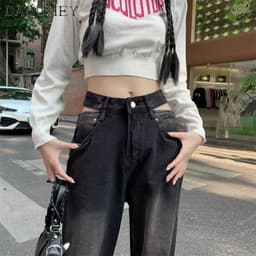 Thumbnail DaDuHey New American Ins High Street Thin Jeans Niche High Waist Loose Wide Leg Pants Large Size Trousers 3