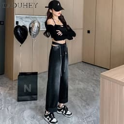 Thumbnail DaDuHey New American Ins High Street Retro Washed Jeans Niche High Waist Loose Wide Leg Pants Large Size Trousers 1
