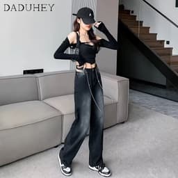 Thumbnail DaDuHey New American Ins High Street Retro Washed Jeans Niche High Waist Loose Wide Leg Pants Large Size Trousers 2