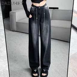 Thumbnail DaDuHey New American Ins High Street Retro Washed Jeans Niche High Waist Loose Wide Leg Pants Large Size Trousers 3