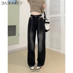 Thumbnail Quần jean DADUHEY dài mỏng size lớn ống rộng cạp cao thời trang retro đường phố cao cấp kiểu Mỹ 2