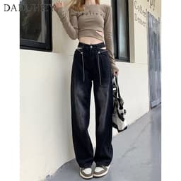 Thumbnail Quần jean DADUHEY dài mỏng size lớn ống rộng cạp cao thời trang retro đường phố cao cấp kiểu Mỹ 3
