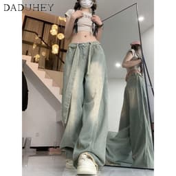 Thumbnail DaDuHey New American Ins High Street Hip Hop Raw Edge Jeans Niche High Waist Wide Leg Pants Large Size Trousers 3