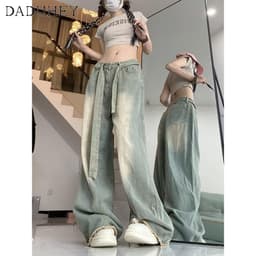 Thumbnail DaDuHey New American Ins High Street Hip Hop Raw Edge Jeans Niche High Waist Wide Leg Pants Large Size Trousers 4
