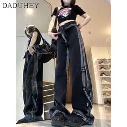 Thumbnail Quần jean dài DADUHEY size lớn ống rộng cạp cao thời trang retro thường ngày đường phố cao cấp kiểu Mỹ 2