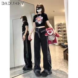 Thumbnail Quần jean dài DADUHEY size lớn ống rộng cạp cao thời trang retro thường ngày đường phố cao cấp kiểu Mỹ 3