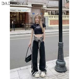 Thumbnail Quần jean DADUHEY ống rộng phong cách đường phố Mỹ cổ điển cao cấp size lớn 2