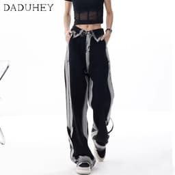 Thumbnail DaDuHey New American Ins High Street Retro Casual Jeans Niche High Waist Loose Wide Leg Pants Large Size Trousers 4