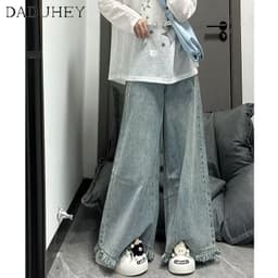 Thumbnail DaDuHey New American Ins High Street Retro Jeans Niche High Waist Raw Edge Wide Leg Pants Large Size Trousers 4