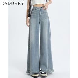 Thumbnail DaDuHey New American Ins High Street Retro Raw Edge Jeans Niche High Waist Loose Wide Leg Pants Trousers 3