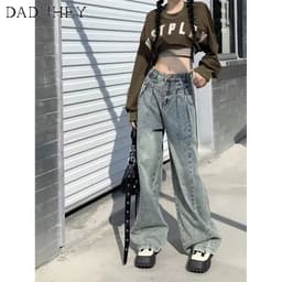Thumbnail Quần jeans DADUHEY lưng cao ống rộng phong cách đường phố hip hop Mỹ 4