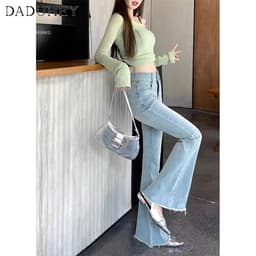 Thumbnail DaDuHey New American Ins High Street Retro Micro-flare Jeans Niche High Waist Stretch Wide Leg Pants Trousers 3
