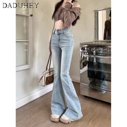 Thumbnail DaDuHey New American Ins High Street Retro Washed Micro-flare Jeans Niche High Waist Wide Leg Pants Trousers 4