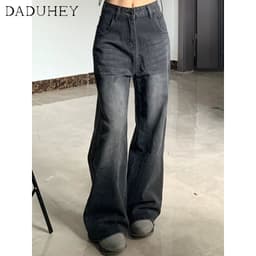 Thumbnail Quần jeans DADUHEY ống rộng cạp cao phong cách đường phố Mỹ cổ điển cao cấp cỡ lớn 4