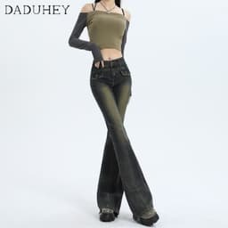 Thumbnail Quần jeans DADUHEY ống loe lưng cao phong cách đường phố Mỹ cổ điển cao cấp cỡ lớn 2