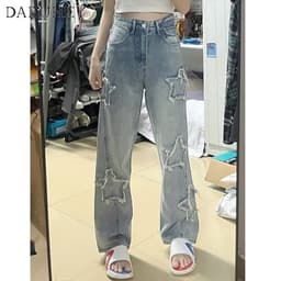 Thumbnail Quần jean dài DADUHEY size lớn ống rộng thoải mái cạp cao ngôi sao thời trang retro đường phố cao cấp kiểu Mỹ 4